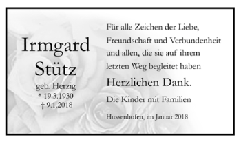 Todesanzeige von Irmgard Stütz von Trauer.de