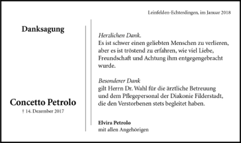 Todesanzeige von Concetto Petrolo von Trauer.de
