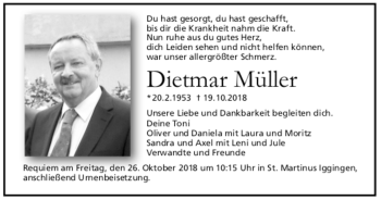 Todesanzeige von Dietmar Müller von trauer.de