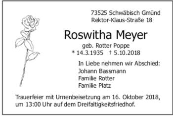 Todesanzeige von Roswitha Meyer von trauer.de
