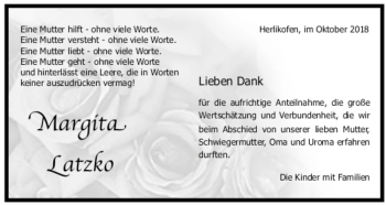 Todesanzeige von Margita Latzko von trauer.de