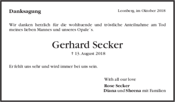 Todesanzeige von Gerhard H. Secker von trauer.de