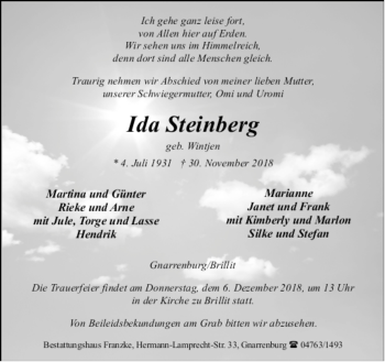 Todesanzeige von Ida Steinberg von trauer.de