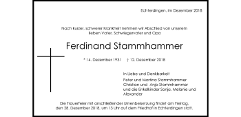 Todesanzeige von Ferdinand Stammhammer von trauer.de