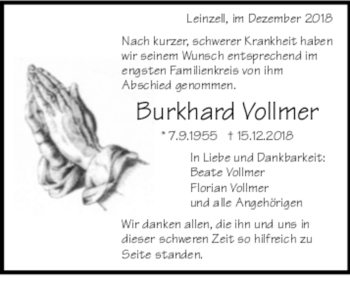 Todesanzeige von Burkhard Vollmer von trauer.de
