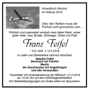 Todesanzeige von Franz Feifel von Trauer.de