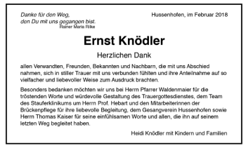 Todesanzeige von Ernst Knödler von Trauer.de