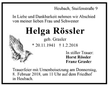 Todesanzeige von Helga Rössler von Trauer.de
