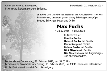Todesanzeige von Max Fuchs von Trauer.de