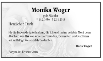 Todesanzeige von Monika Woger von Trauer.de