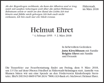 Todesanzeige von Helmut Ehret von Trauer.de