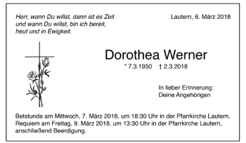 Todesanzeige von Dorothea Werner von Trauer.de