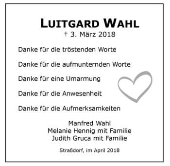 Todesanzeige von Luitgard Wahl von Trauer.de