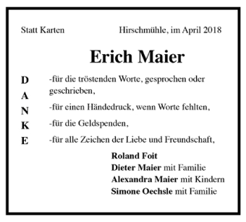Todesanzeige von Erich Maier von Trauer.de