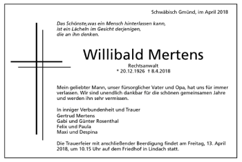 Todesanzeige von Willibald Mertens von Trauer.de