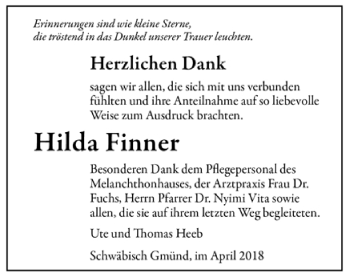 Todesanzeige von Hilda Finner von Trauer.de