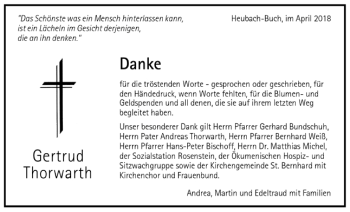 Todesanzeige von Gertrud Thorwarth von Trauer.de