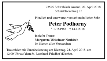 Todesanzeige von Peter Podhorny von Trauer.de