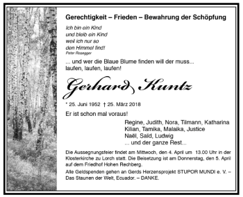Todesanzeige von Gerhard Kuntz von Trauer.de
