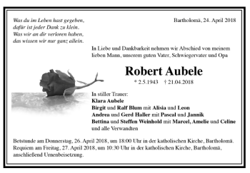 Todesanzeige von Robert Aubele von Trauer.de