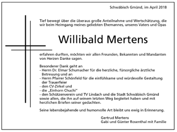 Todesanzeige von Willibald Mertens von Trauer.de