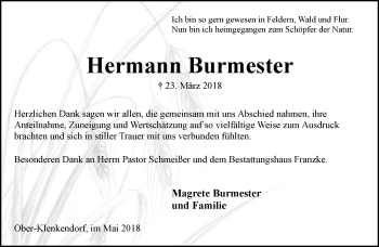 Todesanzeige von Hermann Burmester von Trauer.de