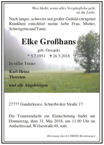 Todesanzeige von Elke Großhans von trauer.de
