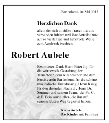 Todesanzeige von Robert Aubele von trauer.de