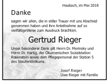 Todesanzeige von Gertrud Rieger von Trauer.de