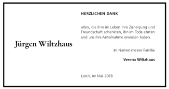 Todesanzeige von Jürgen Wiltzhaus von trauer.de