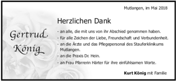 Todesanzeige von Gertrud König von Trauer.de