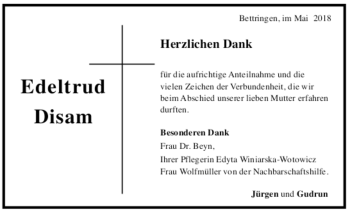 Todesanzeige von Edeltrud Disam von trauer.de