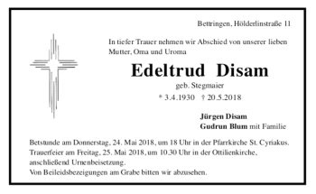 Todesanzeige von Edeltrud Disam von trauer.de