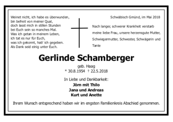 Todesanzeige von Gerlinde Schamberger von trauer.de