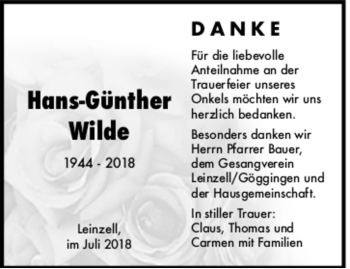 Todesanzeige von Hans-Günther Wilde von trauer.de