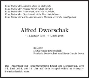 Todesanzeige von Alfred Dworschak von trauer.de