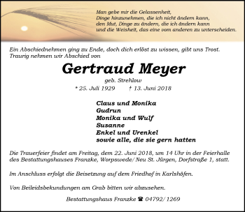 Todesanzeige von Gertraud Meyer von trauer.de
