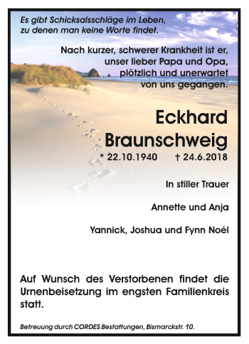 Todesanzeige von Eckhard Braunschweig von Trauer.de