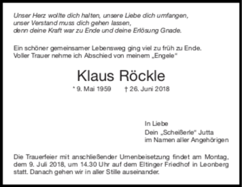 Todesanzeige von Klaus Röckle von Trauer.de