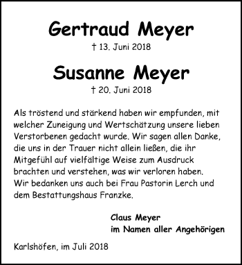 Todesanzeige von Gertraud Meyer von trauer.de