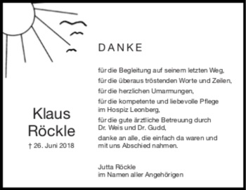 Todesanzeige von Klaus Röckle von trauer.de