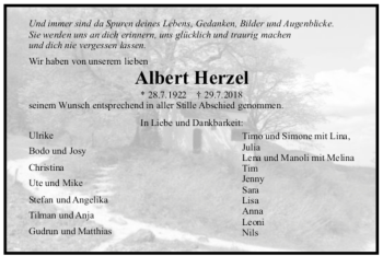 Todesanzeige von Albert Herzel von trauer.de