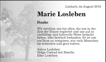 Todesanzeige von Marie Losleben von trauer.de
