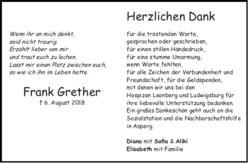 Todesanzeige von Frank Grether von trauer.de