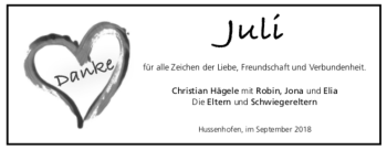 Todesanzeige von Julia Hägele von trauer.de