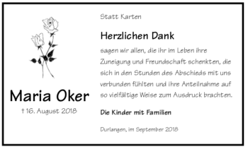 Todesanzeige von Maria Oker von trauer.de