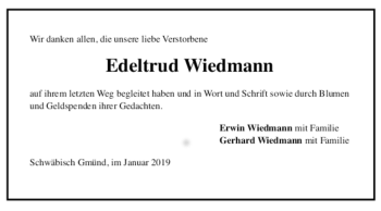 Todesanzeige von Edeltrud Wiedmann von trauer.de