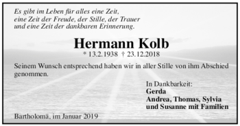 Todesanzeige von Hermann Kolb von trauer.de