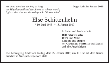 Todesanzeige von Else Schittenhelm von trauer.de