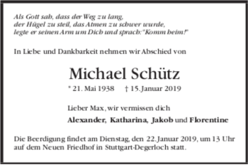 Todesanzeige von Michael Schütz von trauer.de